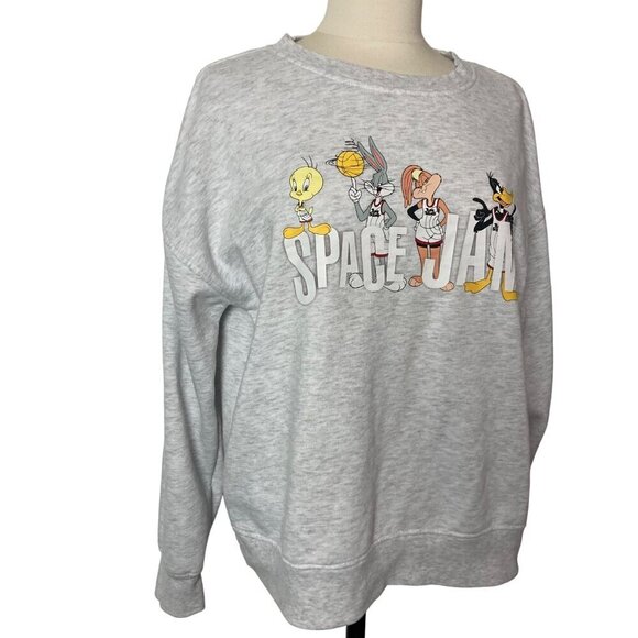 Space Jam A New Legacy Sweatshirt Womens Medium Tweety Bugs Lola Daffy Gray - Picture 10 of 12